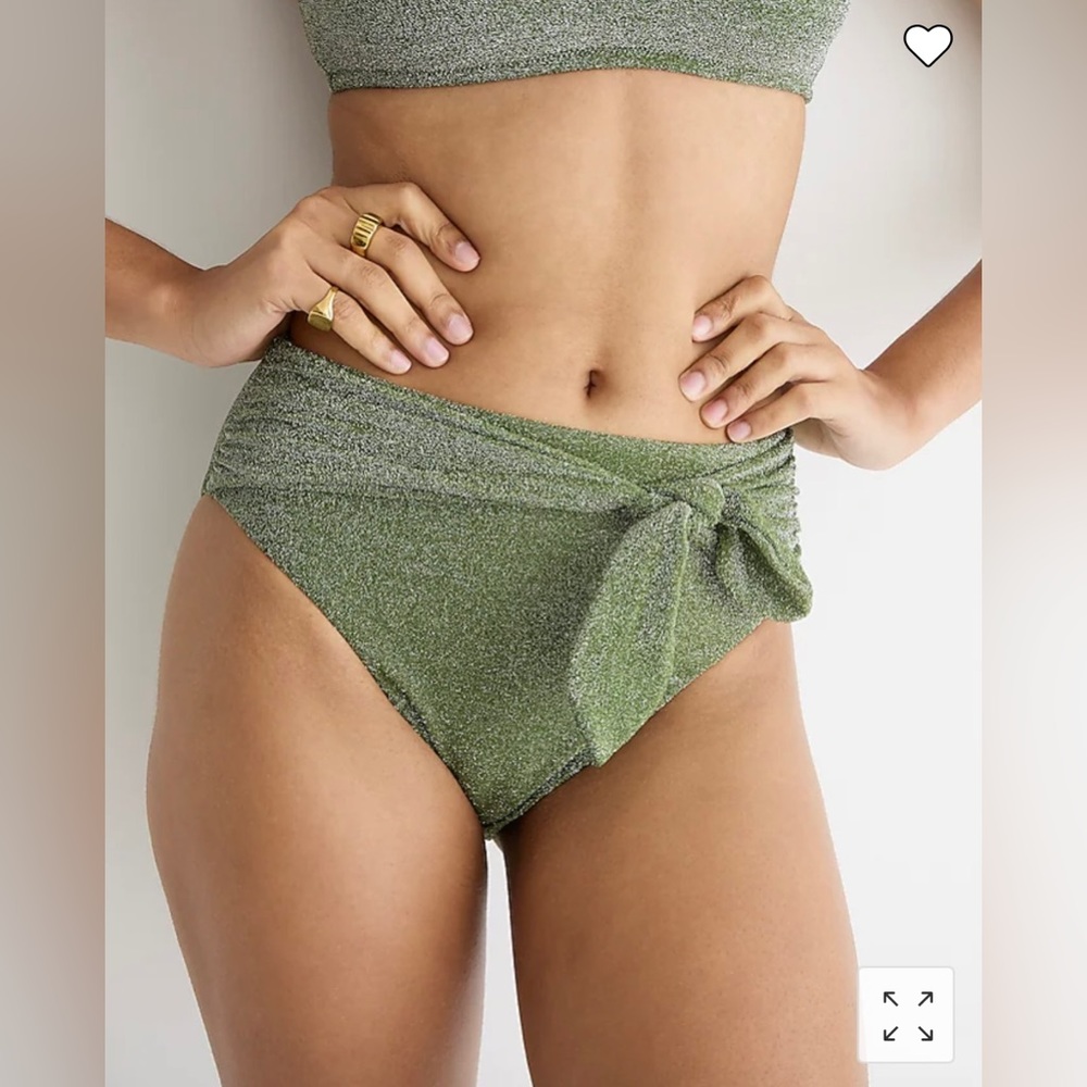 J.Crew high-cut tie-waist bikini bottom in glitter green